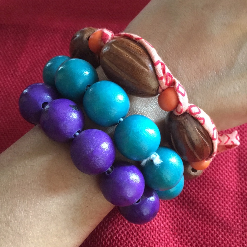 3 Wooden Bracelets 💜💛